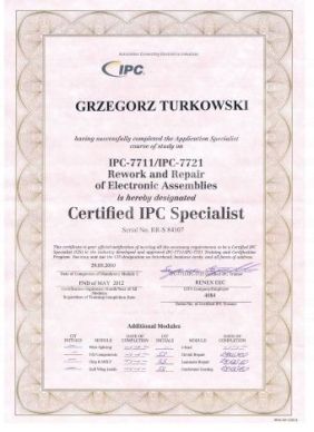 A&D Serwis Międzynarodowe certyfikaty IPC.